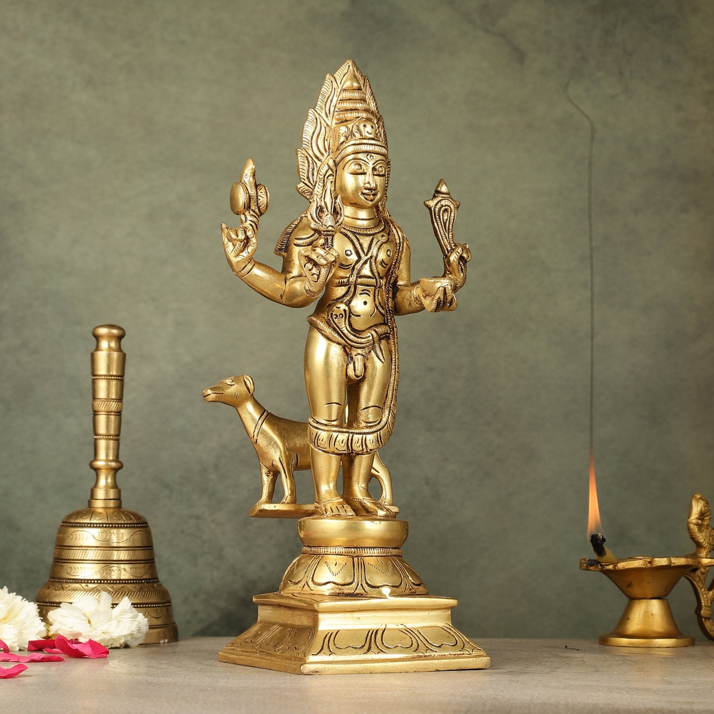 Superfine Brass Kaal Bhairava Bhairo Baba Idol with Dog 12 inch - Budhshiv.com