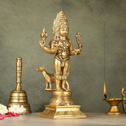 Superfine Brass Kaal Bhairava Bhairo Baba Idol with Dog 12 inch - Budhshiv.com