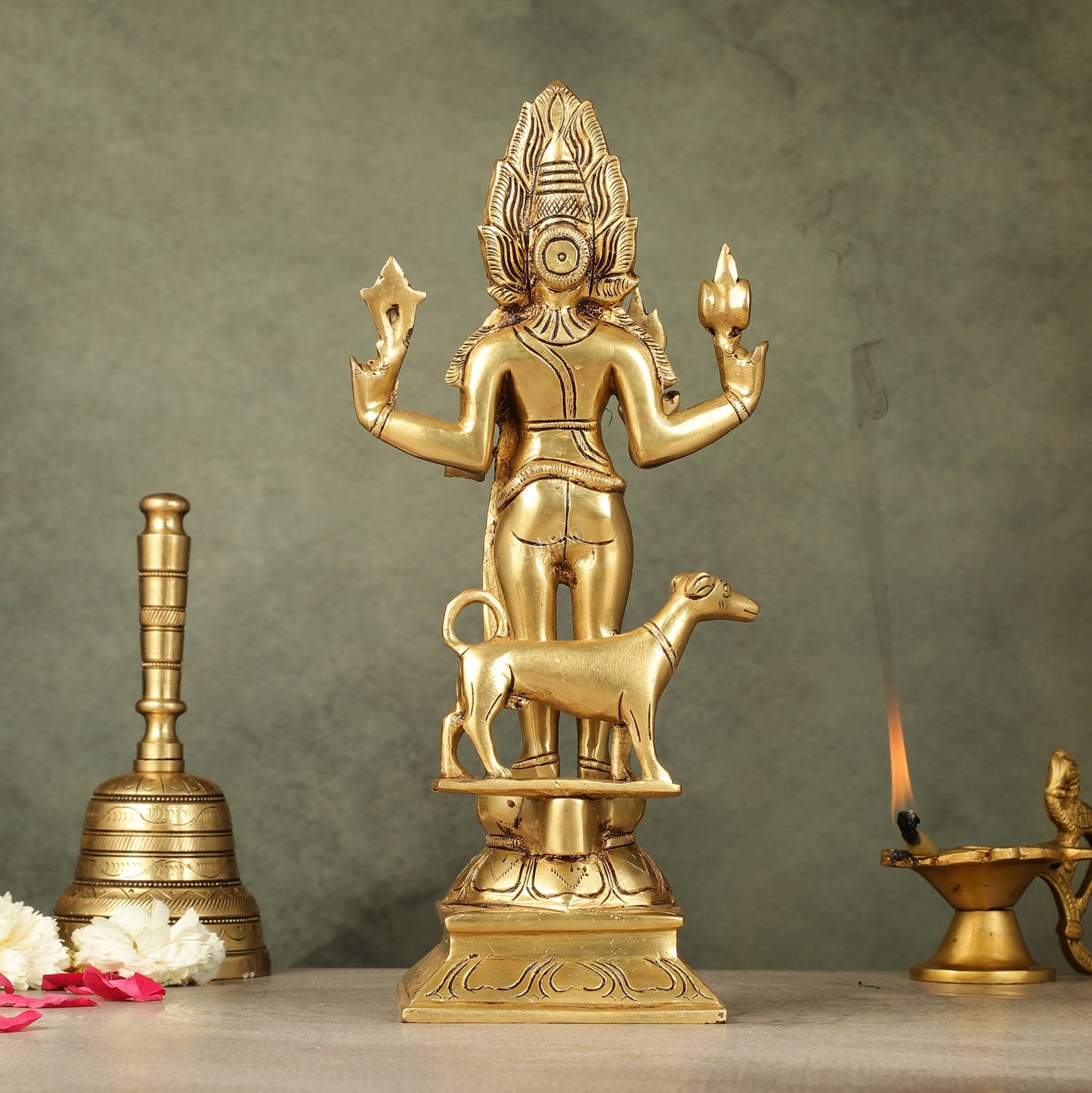 Superfine Brass Kaal Bhairava Bhairo Baba Idol with Dog 12 inch - Budhshiv.com