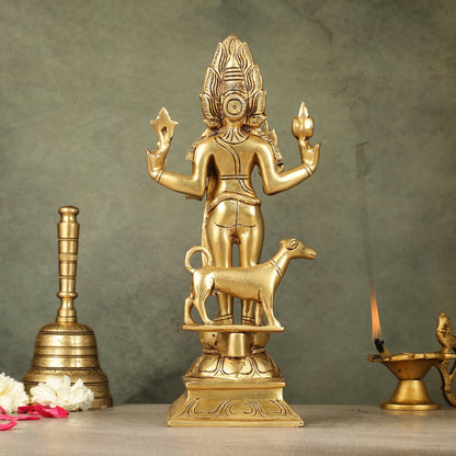 Superfine Brass Kaal Bhairava Bhairo Baba Idol with Dog 12 inch - Budhshiv.com