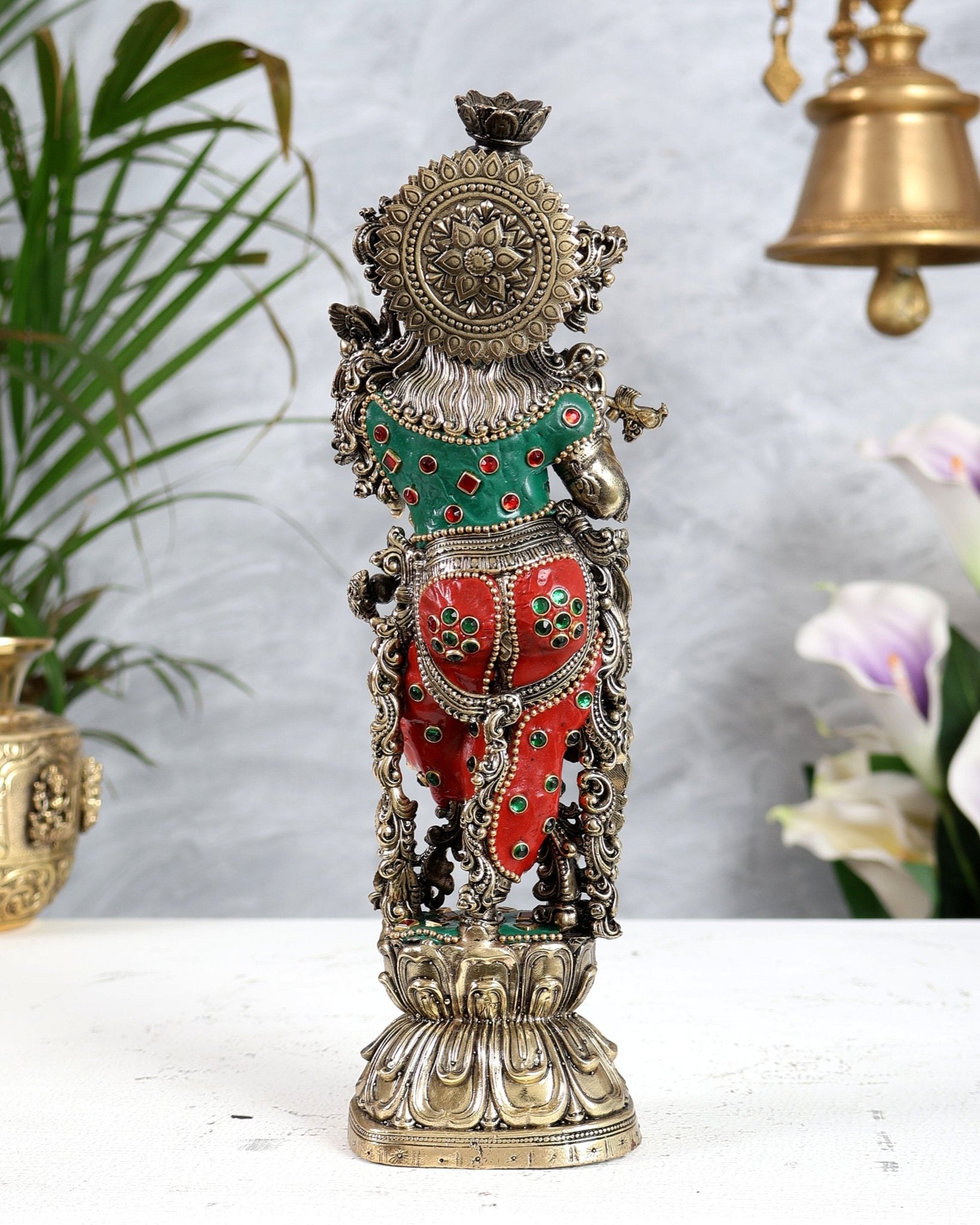 Superfine Brass Krishna Idol – 8 inch, 9.5 inch and 12 inch meenakari - Budhshiv.com