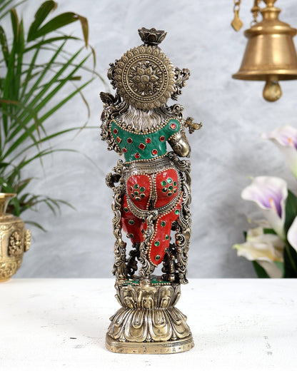Superfine Brass Krishna Idol – 8 inch, 9.5 inch and 12 inch meenakari - Budhshiv.com