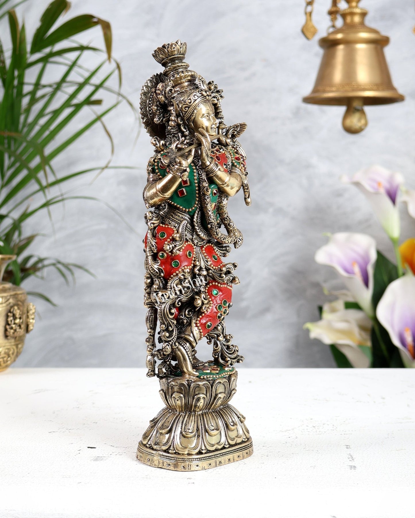 Superfine Brass Krishna Idol – 8 inch, 9.5 inch and 12 inch meenakari - Budhshiv.com