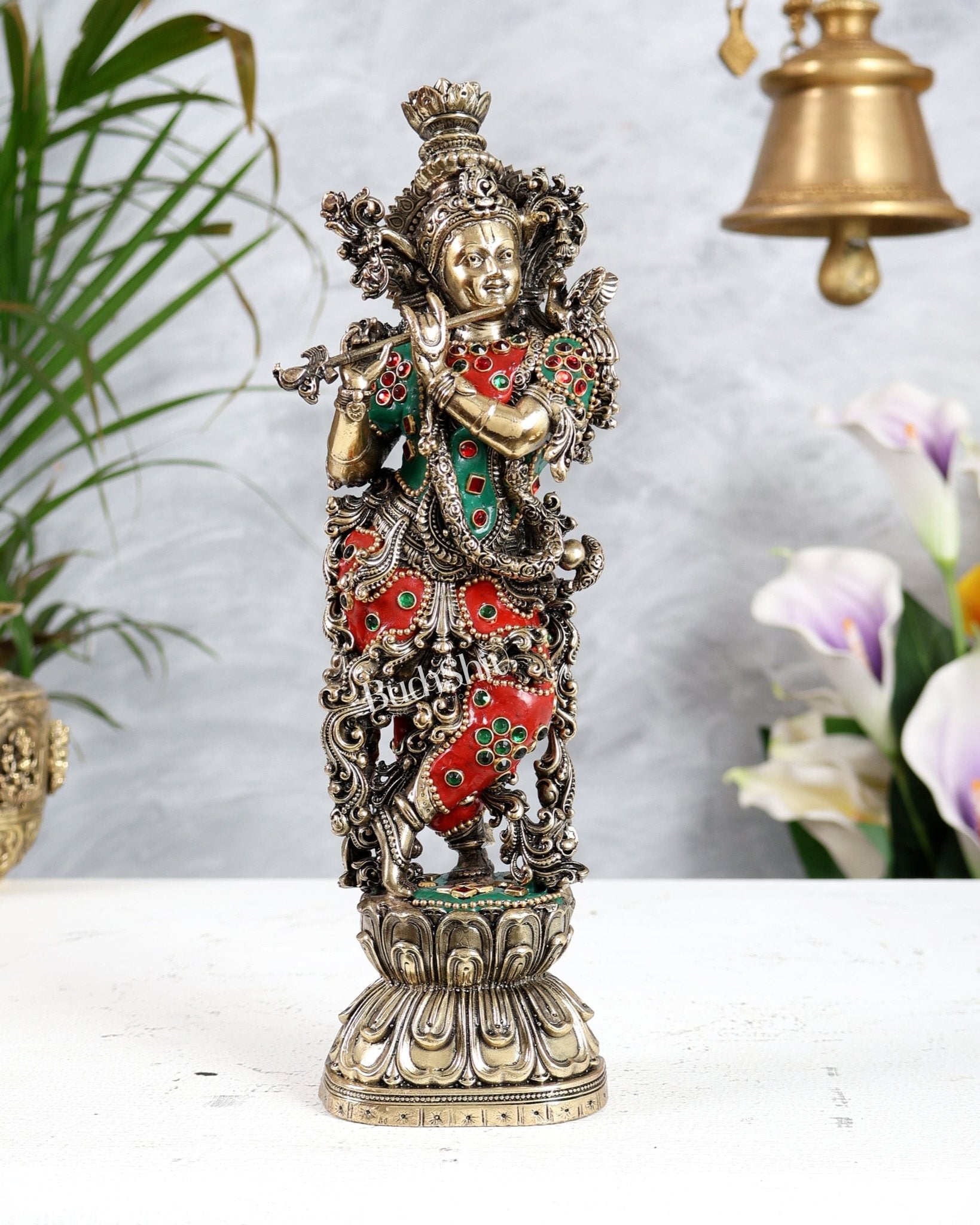 Superfine Brass Krishna Idol – 8 inch, 9.5 inch and 12 inch meenakari - Budhshiv.com