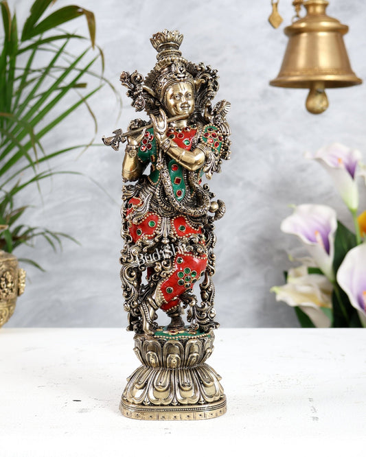 Superfine Brass Krishna Idol – 8 inch, 9.5 inch and 12 inch meenakari - Budhshiv.com