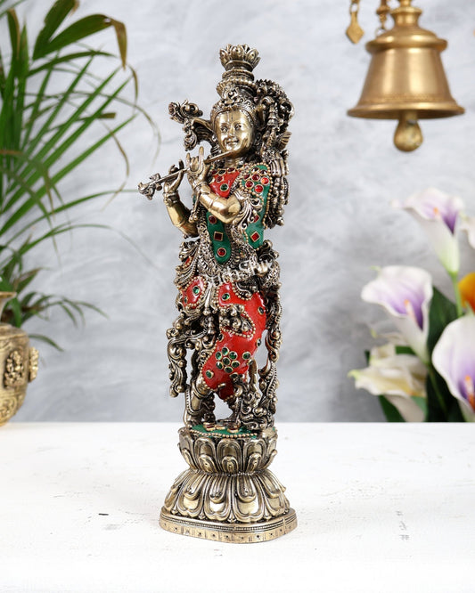 Superfine Brass Krishna Idol – 8 inch, 9.5 inch and 12 inch meenakari - Budhshiv.com
