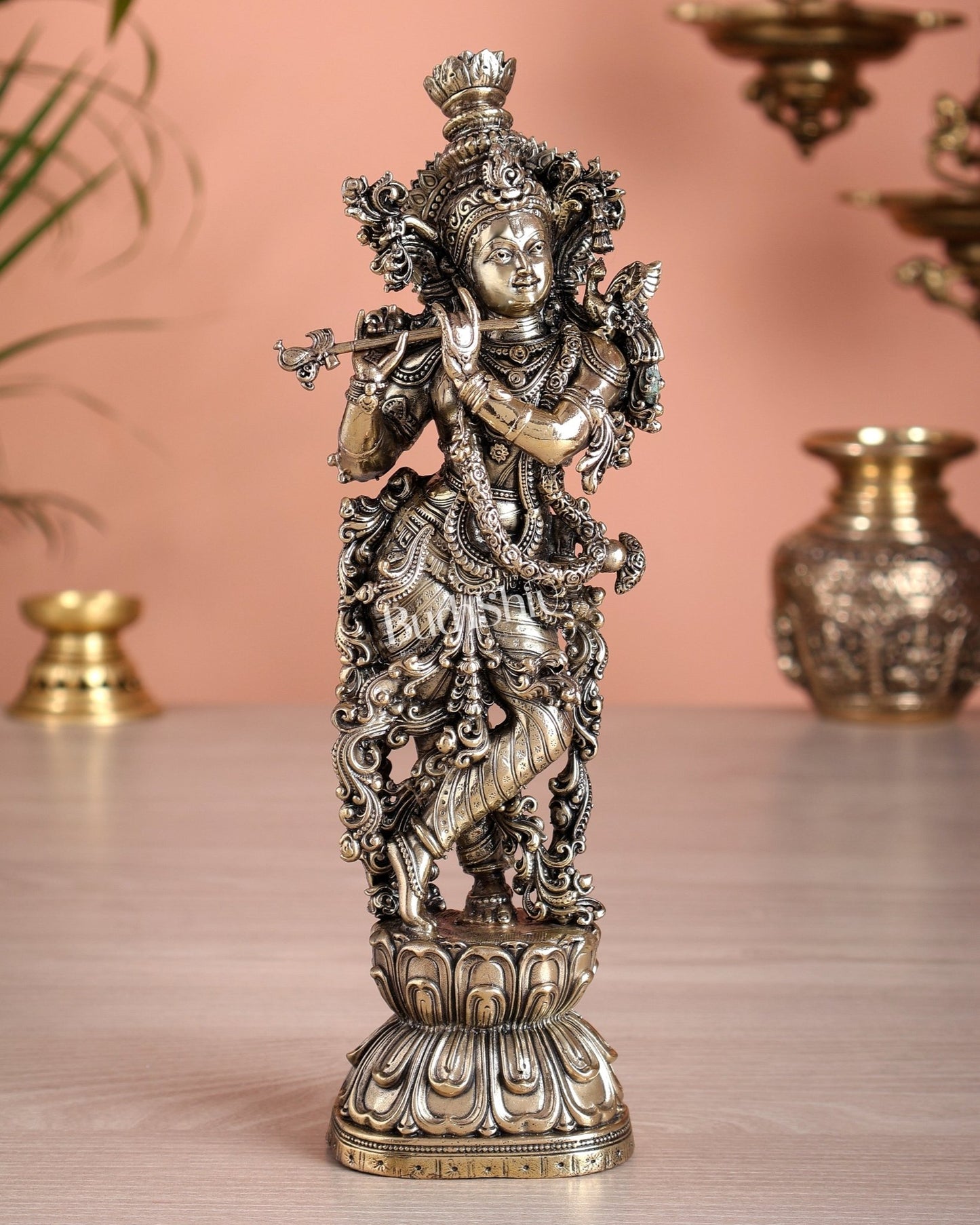 Superfine Brass Krishna Idol – 8 inch and 9.5 inch - Budhshiv.com