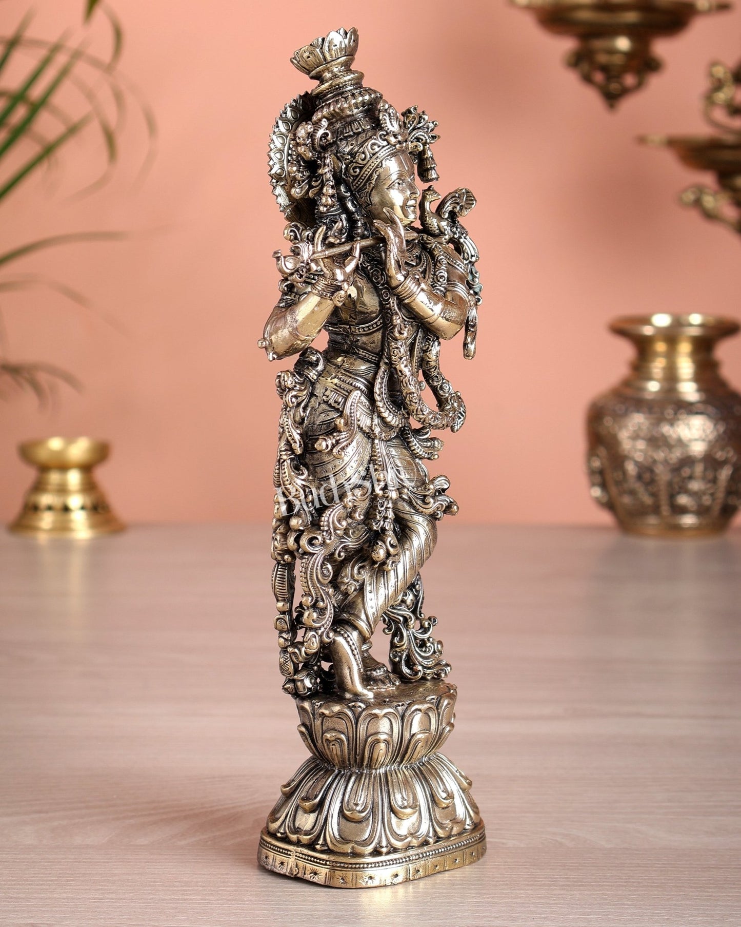Superfine Brass Krishna Idol – 8 inch and 9.5 inch - Budhshiv.com