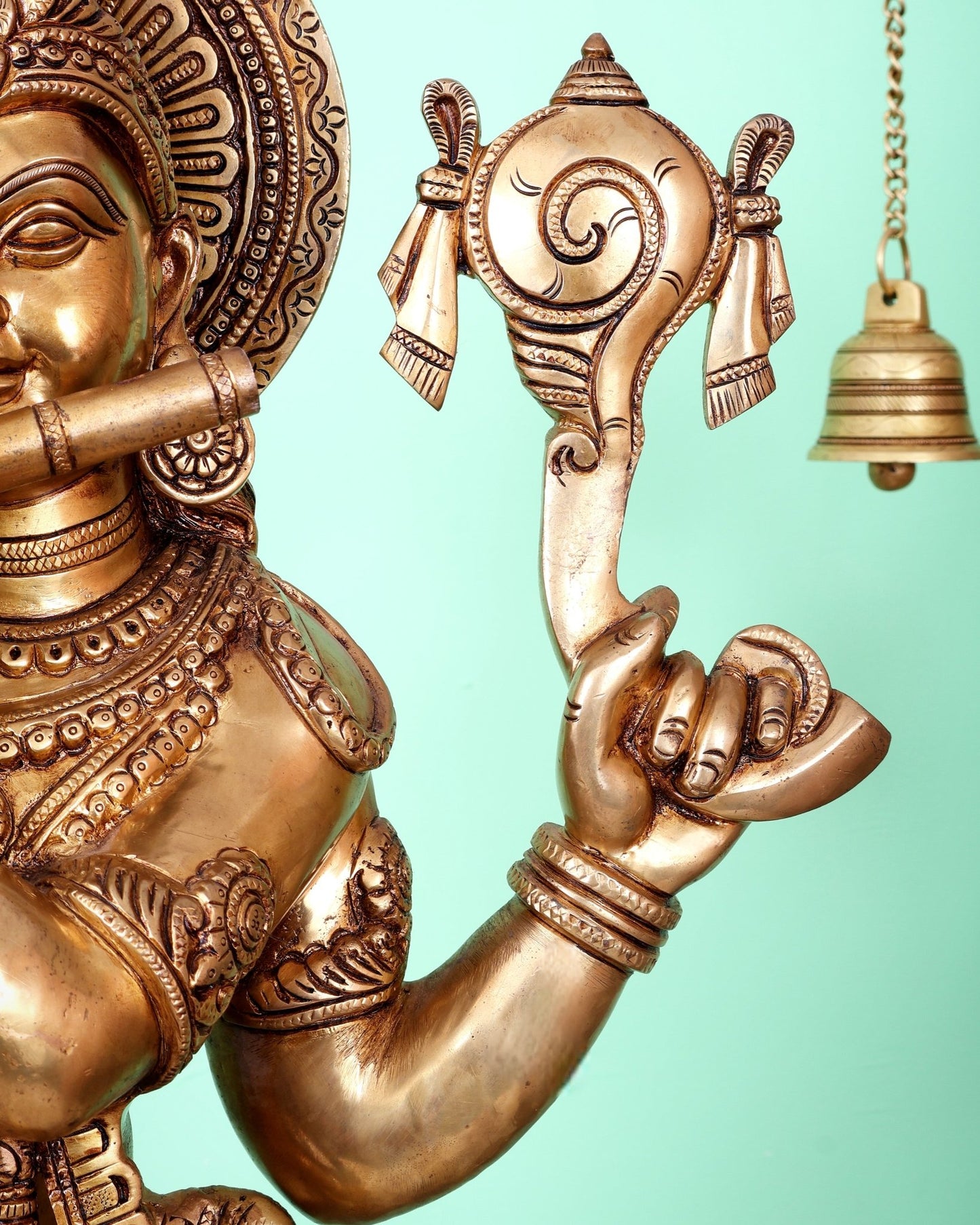 Superfine Brass Krishna Sculpture holding shankh and chakra - 32.5 Inch - Budhshiv.com