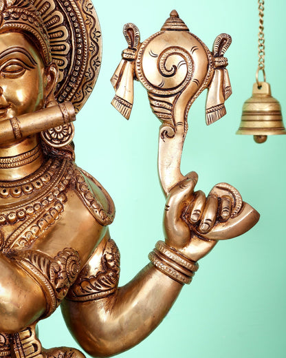 Superfine Brass Krishna Sculpture holding shankh and chakra - 32.5 Inch - Budhshiv.com