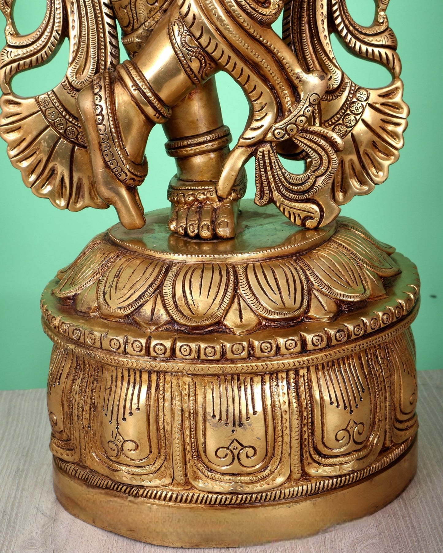 Superfine Brass Krishna Sculpture holding shankh and chakra - 32.5 Inch - Budhshiv.com