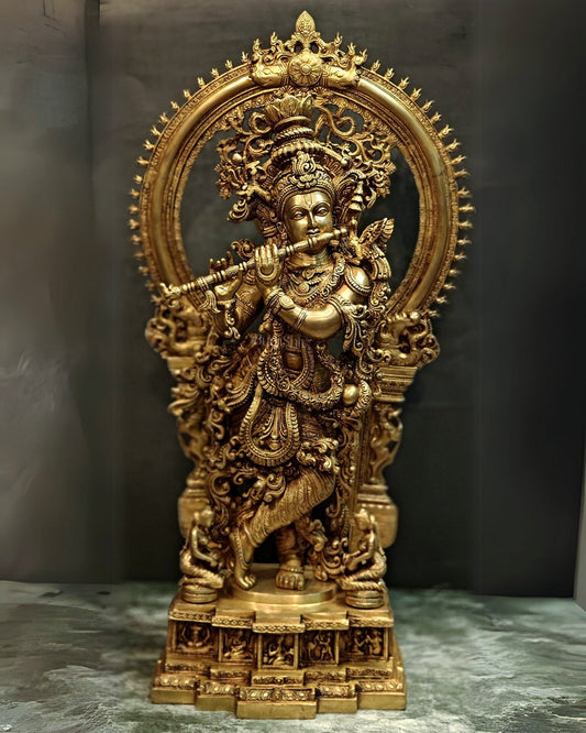 Superfine Brass Krishna Statue with Arch 32" - Budhshiv.com
