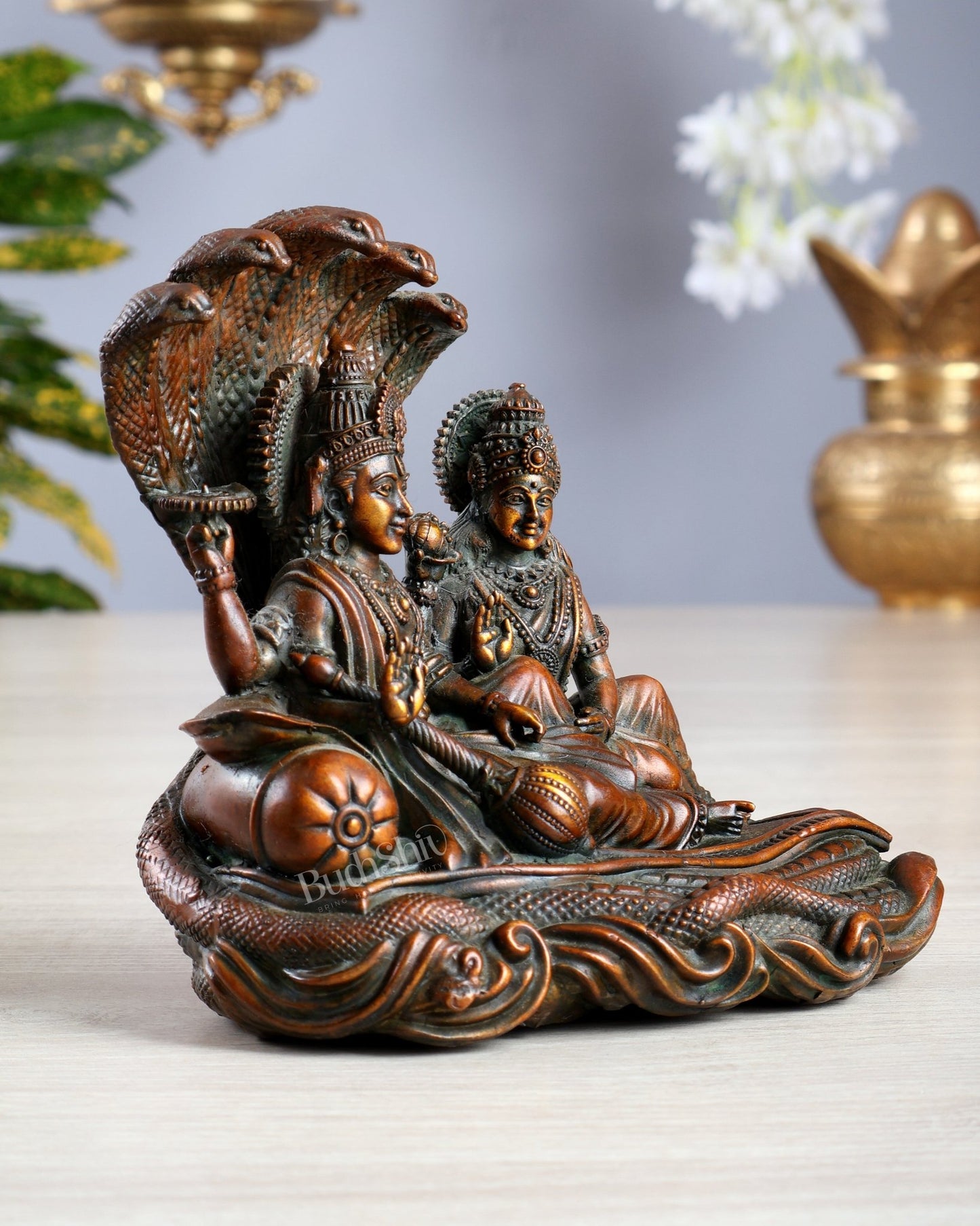 Superfine Brass Lakshmi Narayana Vishnu Idol chola tone - Budhshiv.com