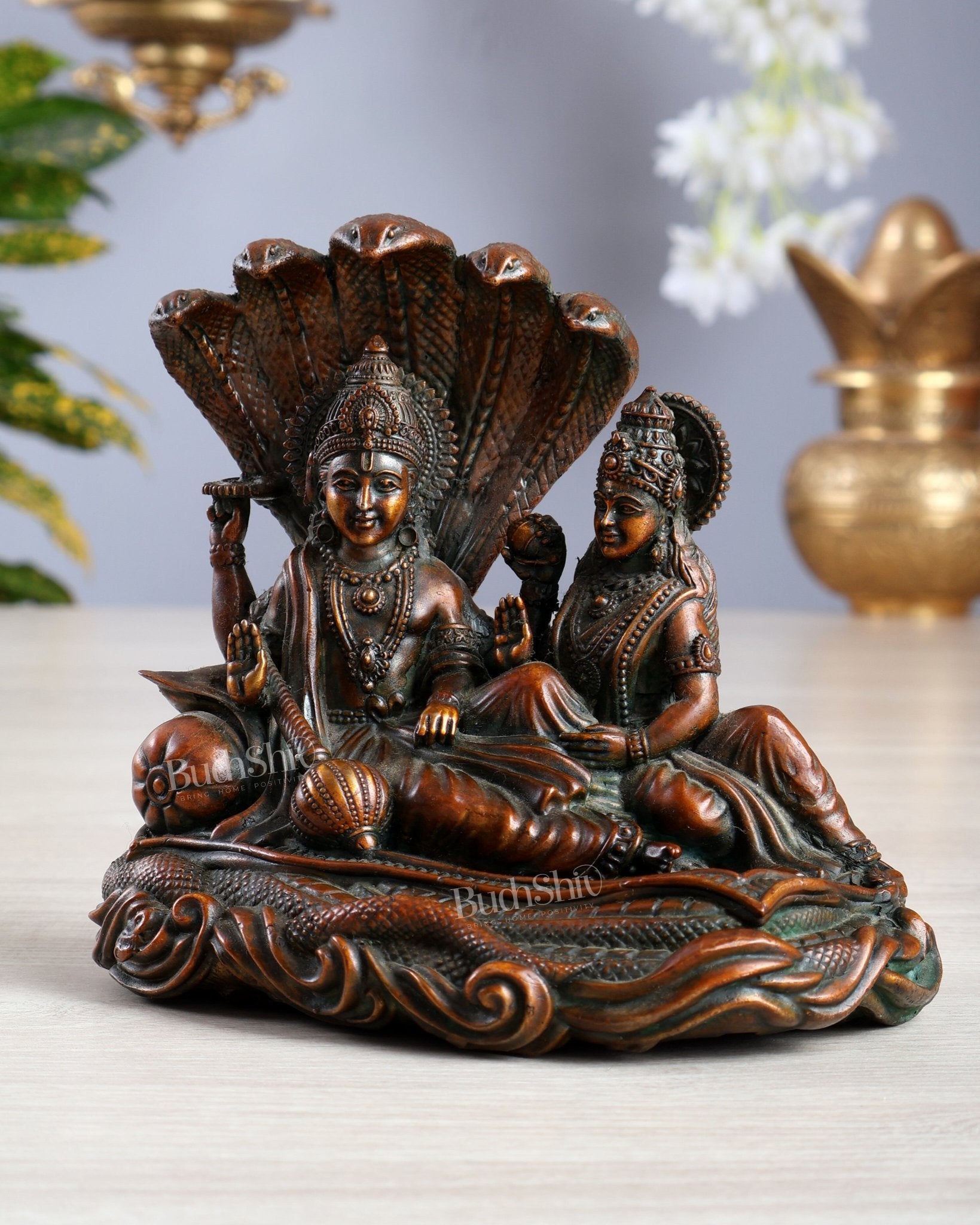 Superfine Brass Lakshmi Narayana Vishnu Idol chola tone - Budhshiv.com