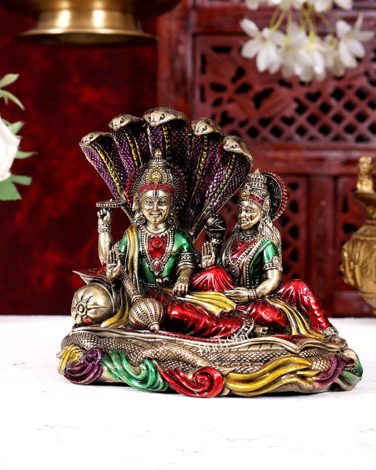 Superfine Brass Lakshmi Narayana Vishnu Idol handpainted 4 and 5.5 inch - Budhshiv.com