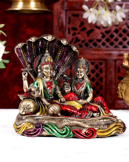 Superfine Brass Lakshmi Narayana Vishnu Idol handpainted 4 and 5.5 inch - Budhshiv.com