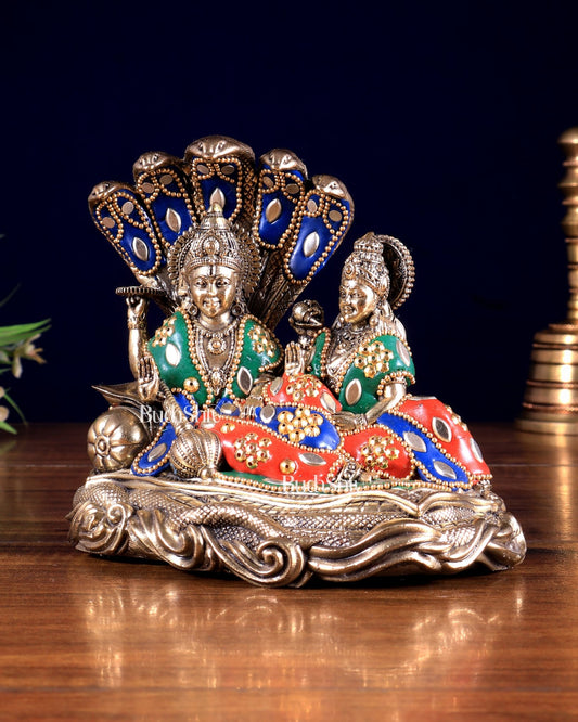 Superfine Brass Lakshmi Narayana Vishnu Idol meenakari - Budhshiv.com