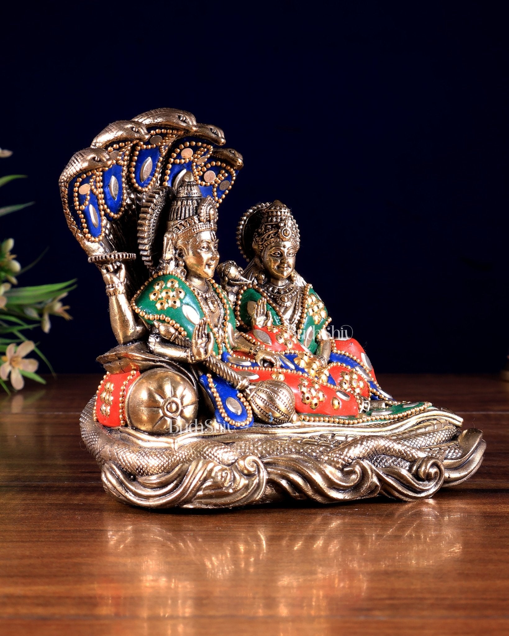 Superfine Brass Lakshmi Narayana Vishnu Idol meenakari - Budhshiv.com