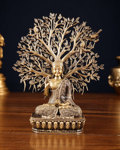 Superfine Brass Lord Buddha with Bodhi Tree Idol 6.5" - Budhshiv.com