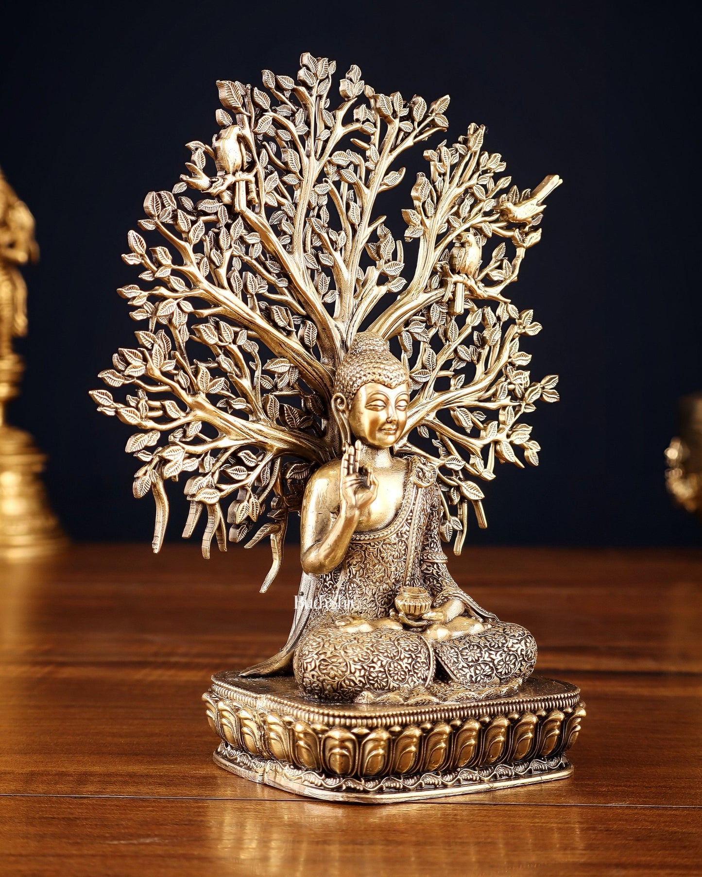 Superfine Brass Lord Buddha with Bodhi Tree Idol 6.5" - Budhshiv.com