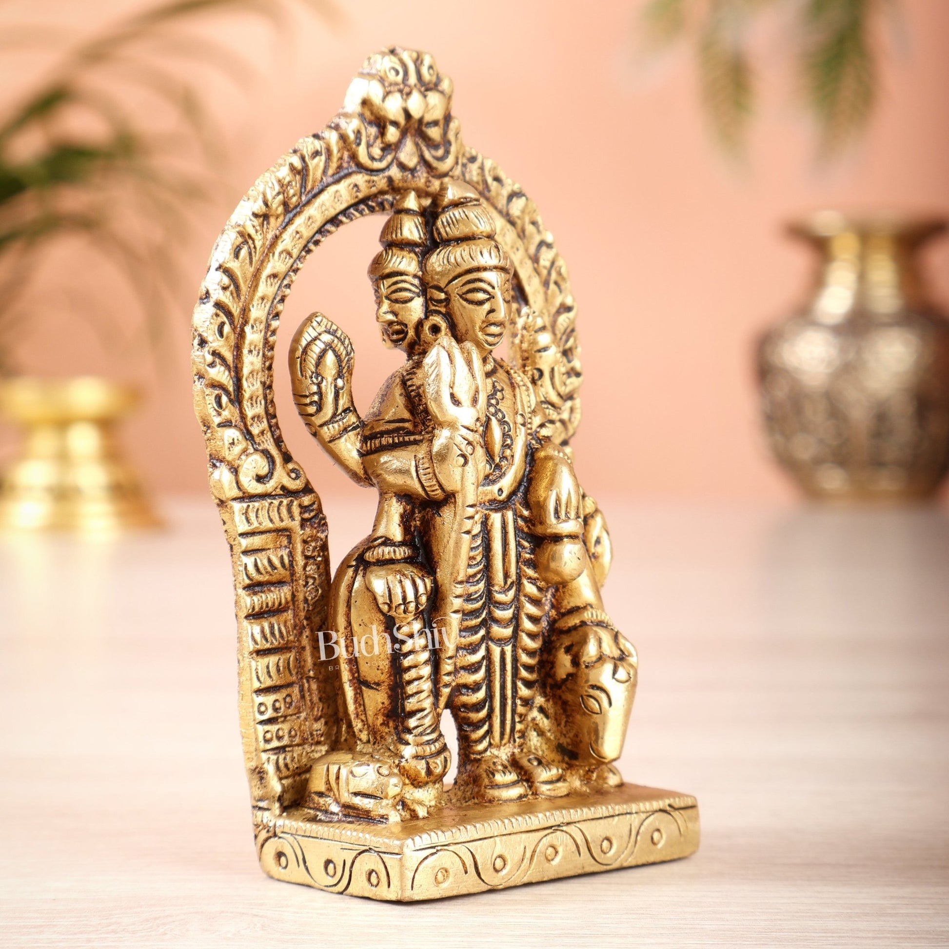 Superfine brass Lord Dattatreya Guru Idol | Height 3.5 inch - Budhshiv.com