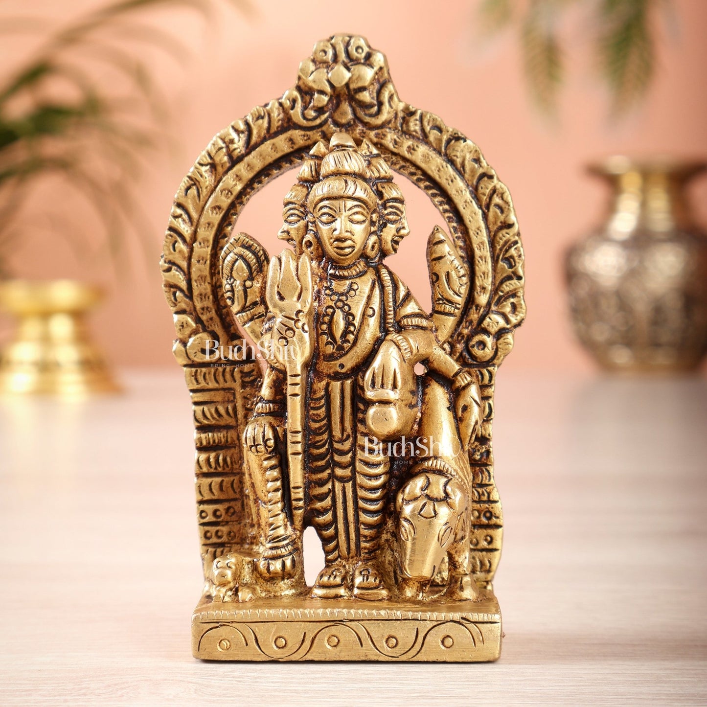 Superfine brass Lord Dattatreya Guru Idol | Height 3.5 inch - Budhshiv.com