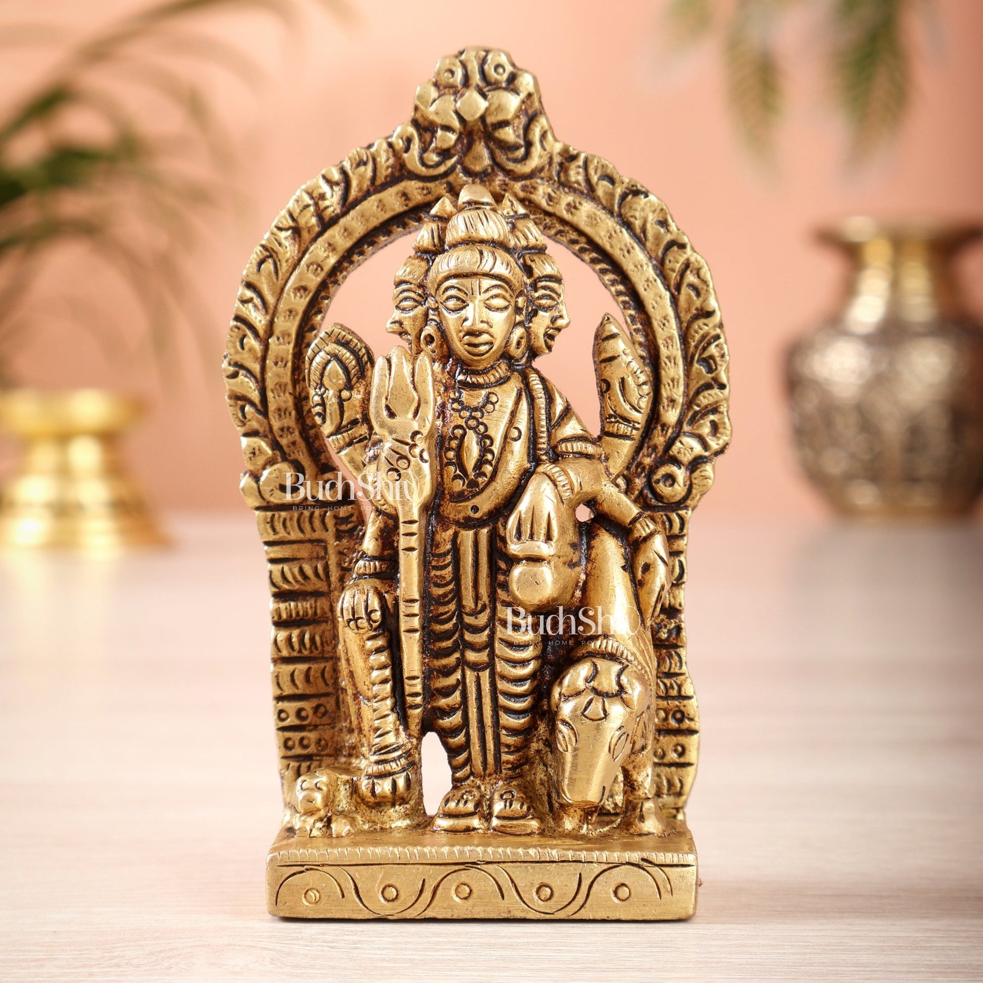 Superfine brass Lord Dattatreya Guru Idol | Height 3.5 inch - Budhshiv.com