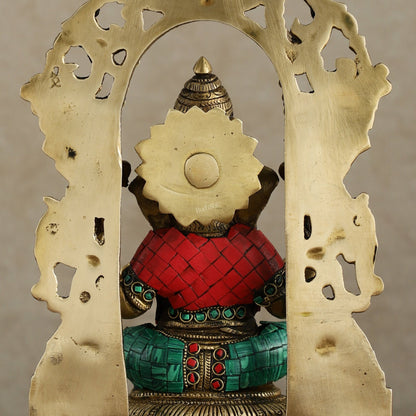 Superfine Brass Lord Ganesha Idol with arch Meenakari Stonework - 12 inch - Budhshiv.com
