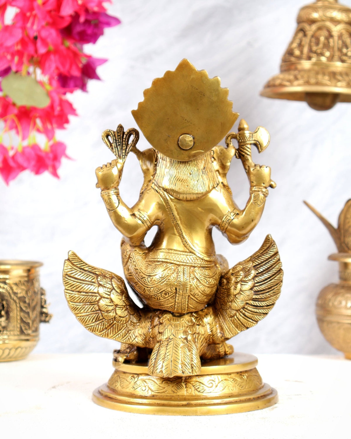 Superfine Brass Lord Ganesha Seated on Garuda - 10 inch - Budhshiv.com