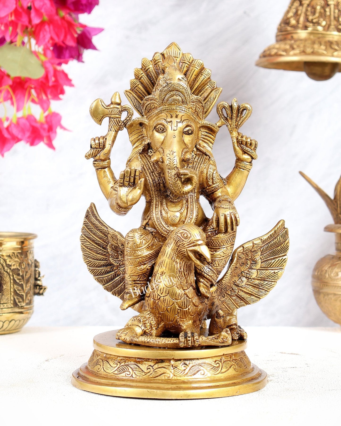 Superfine Brass Lord Ganesha Seated on Garuda - 10 inch - Budhshiv.com