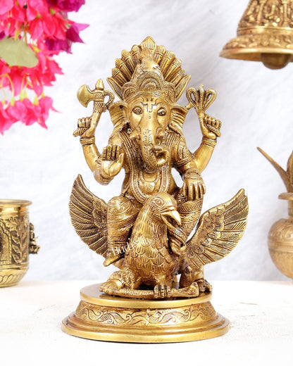 Superfine Brass Lord Ganesha Seated on Garuda - 10 inch - Budhshiv.com
