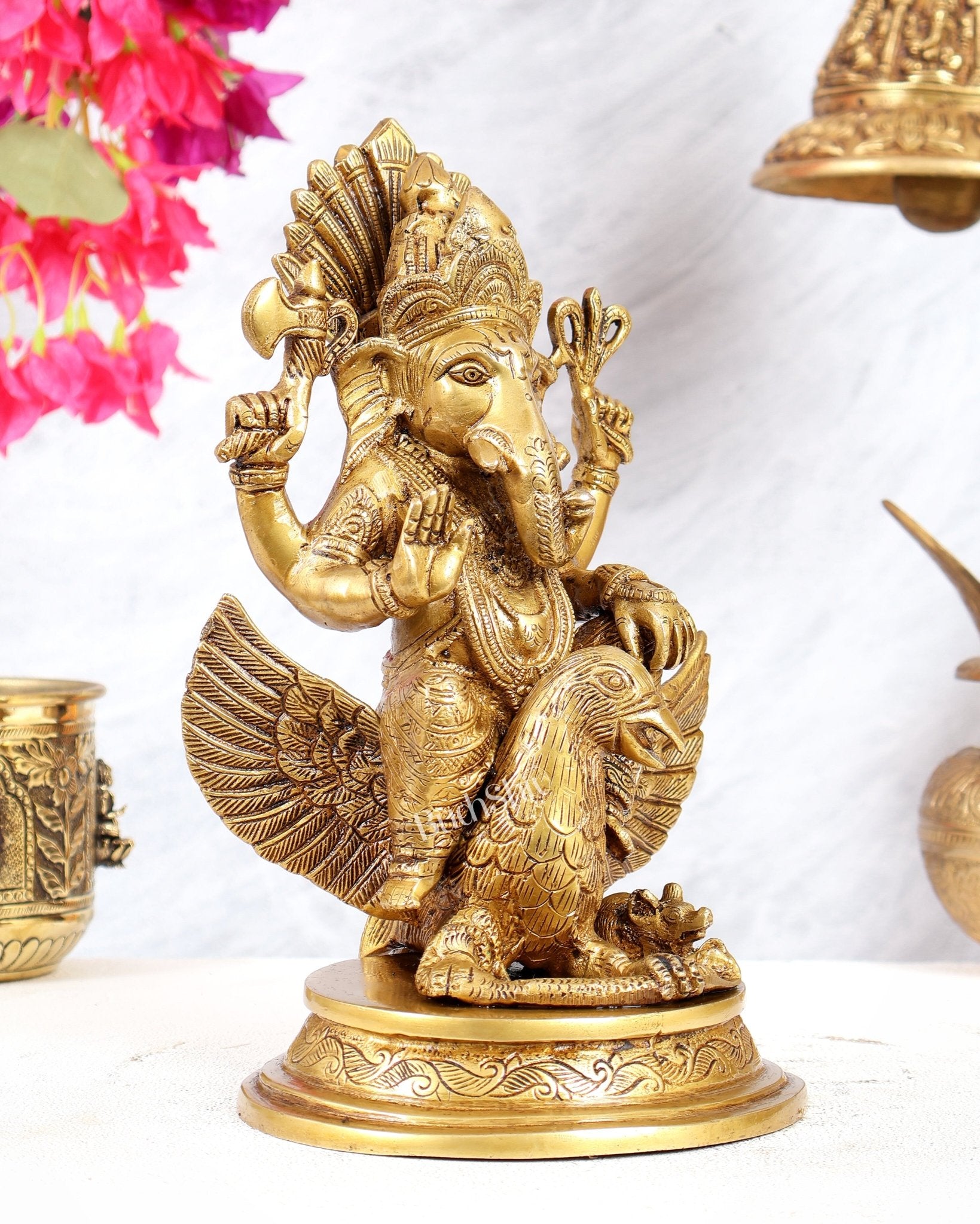 Superfine Brass Lord Ganesha Seated on Garuda - 10 inch - Budhshiv.com