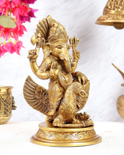 Superfine Brass Lord Ganesha Seated on Garuda - 10 inch - Budhshiv.com