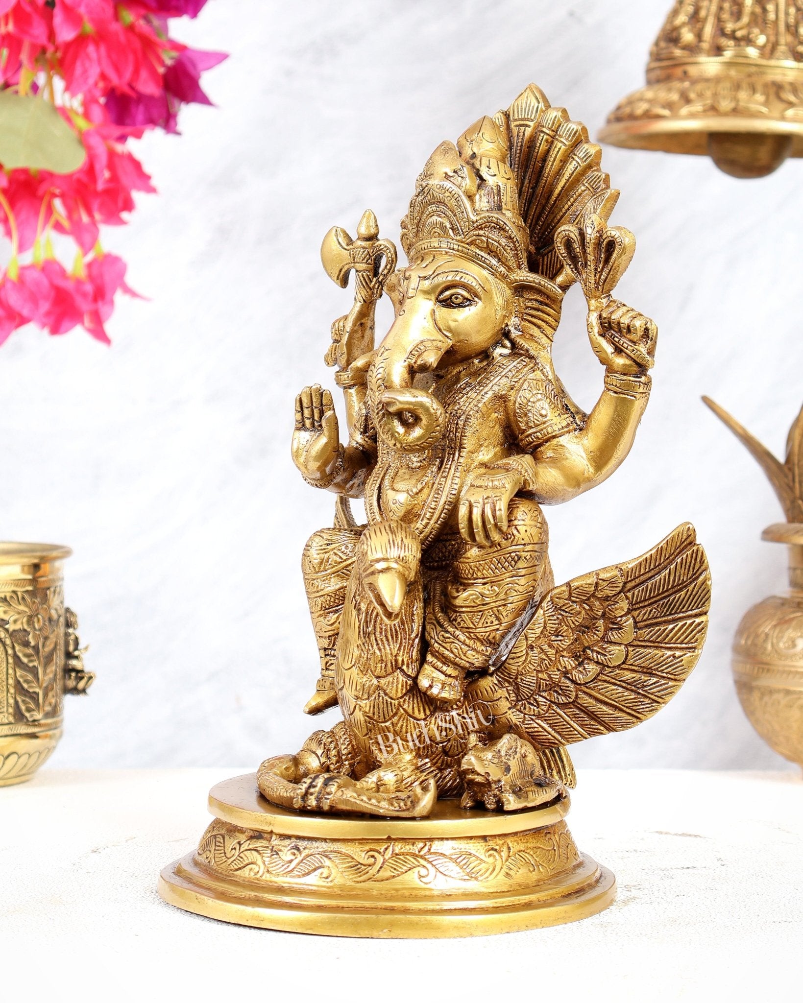 Superfine Brass Lord Ganesha Seated on Garuda - 10 inch - Budhshiv.com