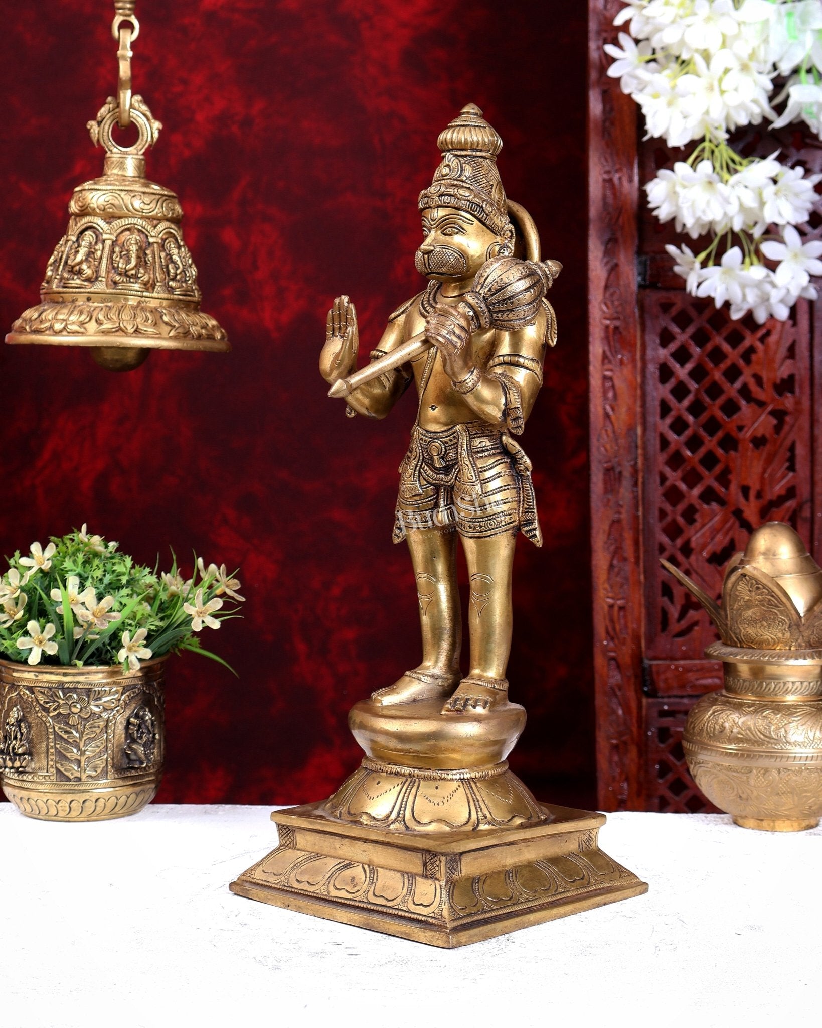 Superfine Brass Lord Hanuman Idol | 16.5 inch standing form - Budhshiv.com