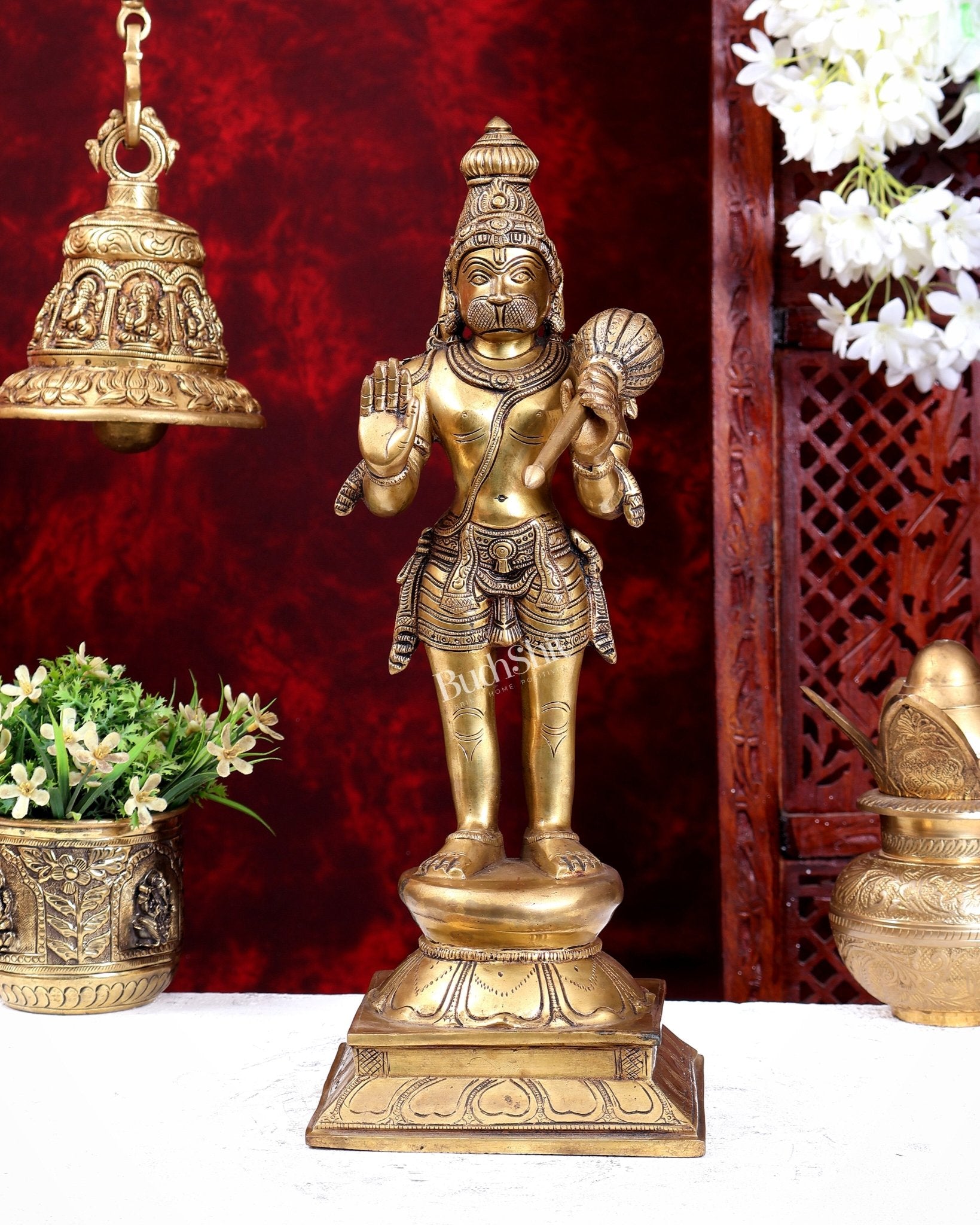 Superfine Brass Lord Hanuman Idol | 16.5 inch standing form - Budhshiv.com