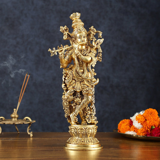 Superfine Brass Lord Krishna Idol Original statue - 14 inch - Budhshiv.com