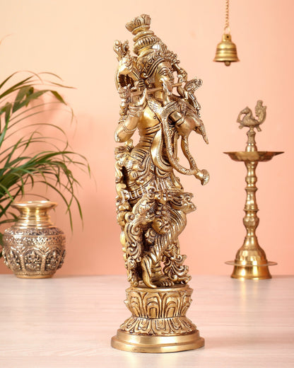 Superfine Brass Lord Krishna Idol Original statue - 14 inch - Budhshiv.com
