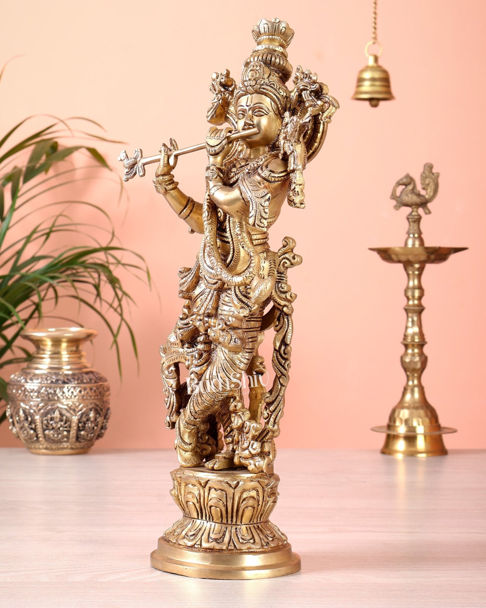 Superfine Brass Lord Krishna Idol Original statue - 14 inch - Budhshiv.com