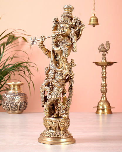 Superfine Brass Lord Krishna Idol Original statue - 14 inch - Budhshiv.com