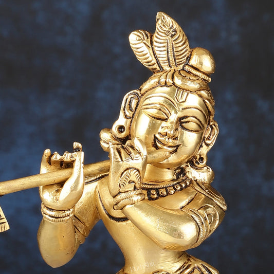 Superfine Brass Lord Krishna Idol Standing on Lotus Base - 7 inch - Budhshiv.com