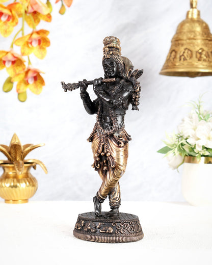 Superfine Brass Lord Krishna Intricate Idol 10 inch black tone - Budhshiv.com