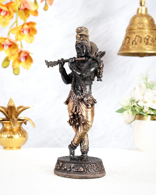 Superfine Brass Lord Krishna Intricate Idol 10 inch black tone - Budhshiv.com