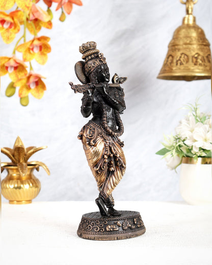 Superfine Brass Lord Krishna Intricate Idol 10 inch black tone - Budhshiv.com
