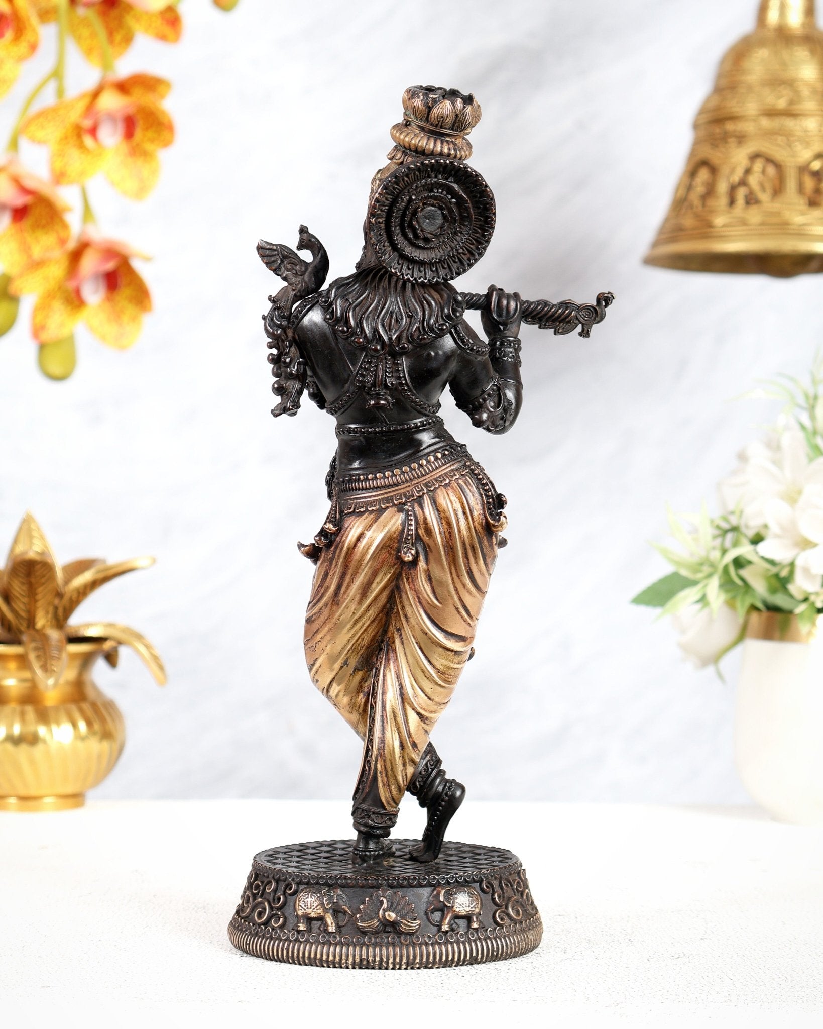 Superfine Brass Lord Krishna Intricate Idol 10 inch black tone - Budhshiv.com