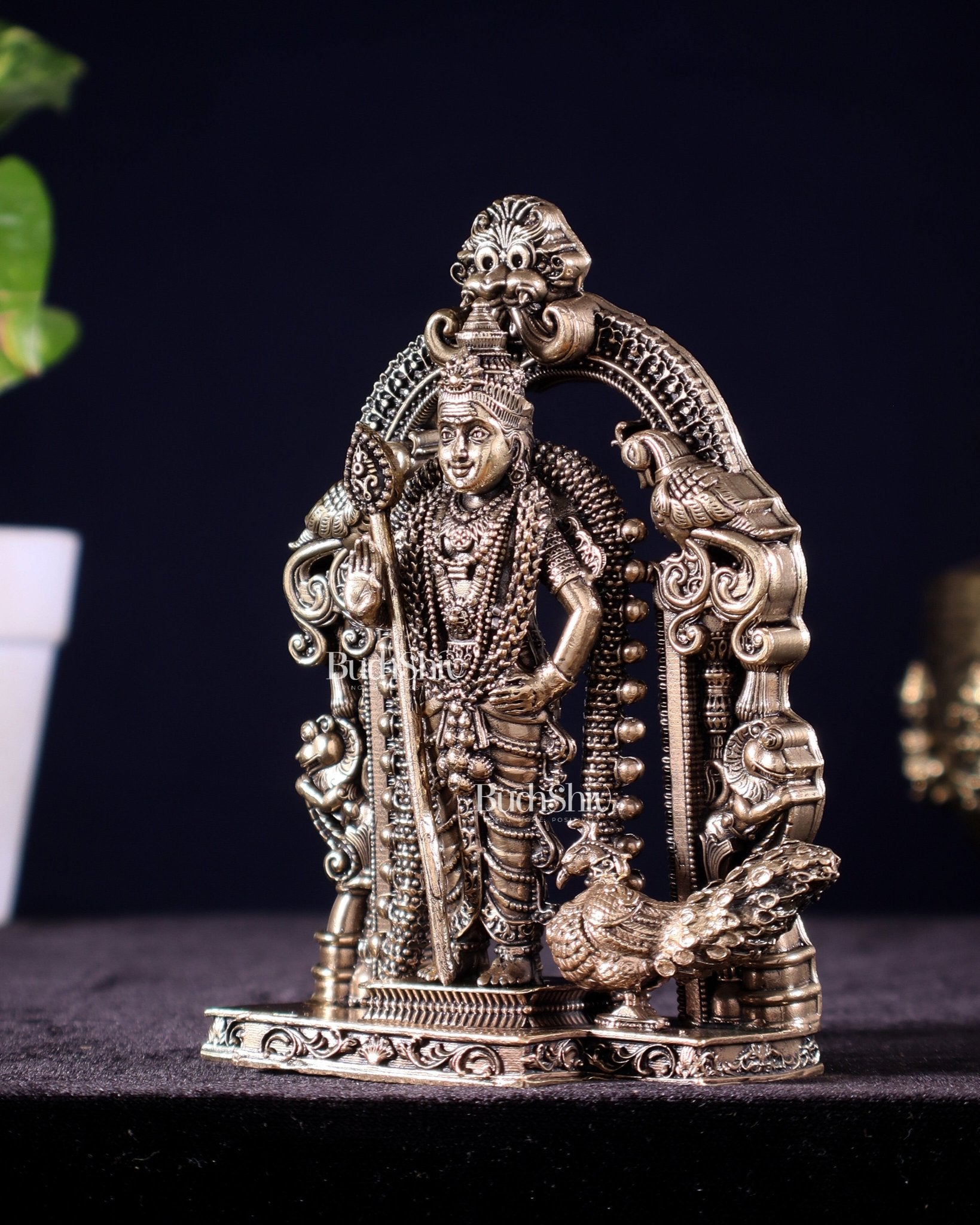 Superfine Brass Lord Murugan Idol – Intricately Crafted, 5" - Budhshiv.com
