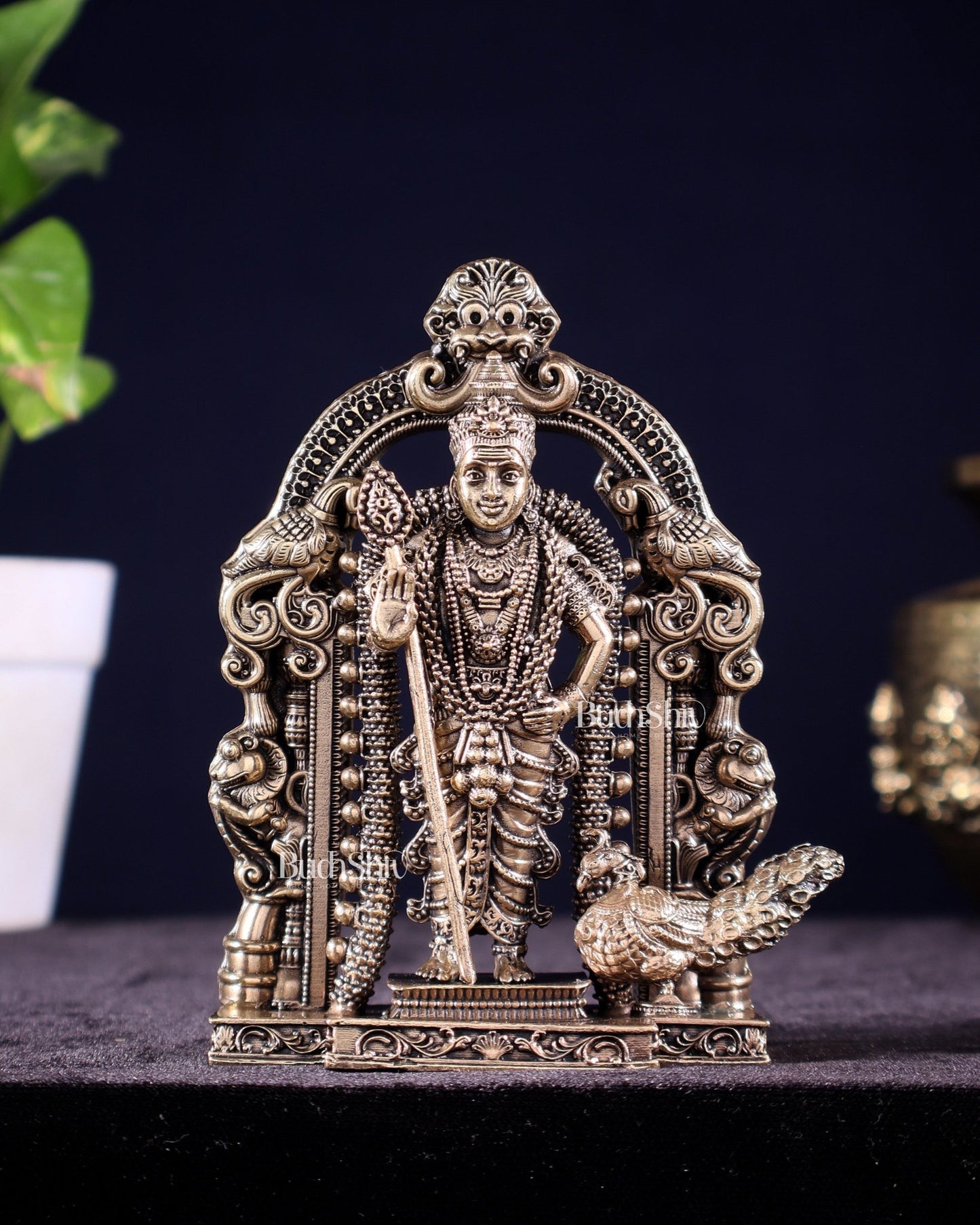 Superfine Brass Lord Murugan Idol – Intricately Crafted, 5" - Budhshiv.com