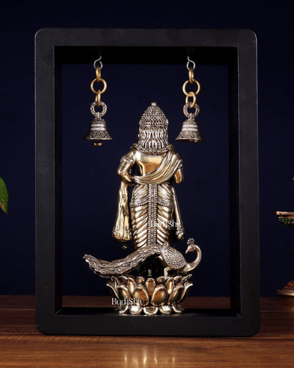 Superfine Brass Lord Murugan on Lotus with Hanging Bells – 11 Inch - Budhshiv.com