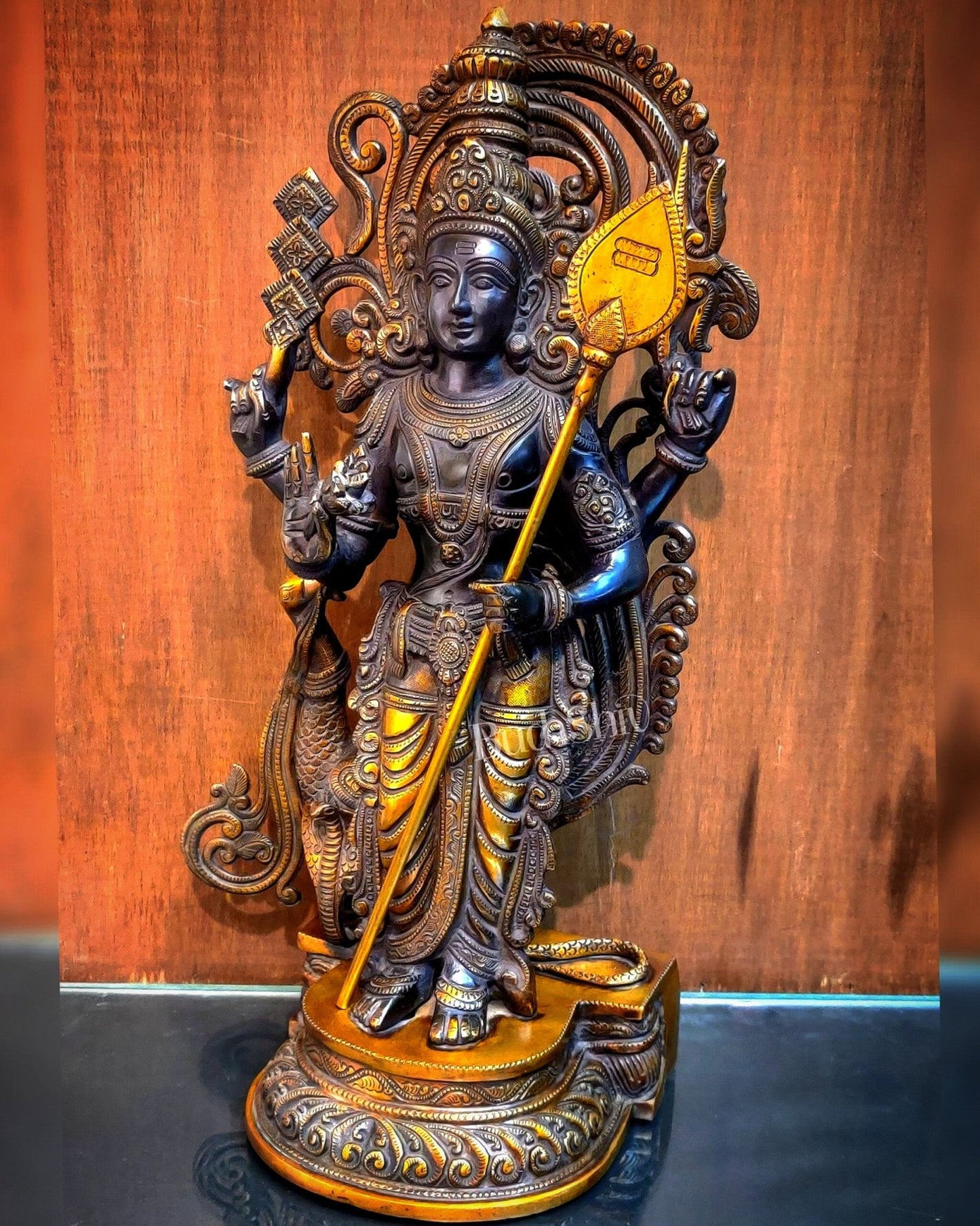 Superfine Brass Lord Murugan Statue - Peacock and Cobra - 20 inch - Budhshiv.com