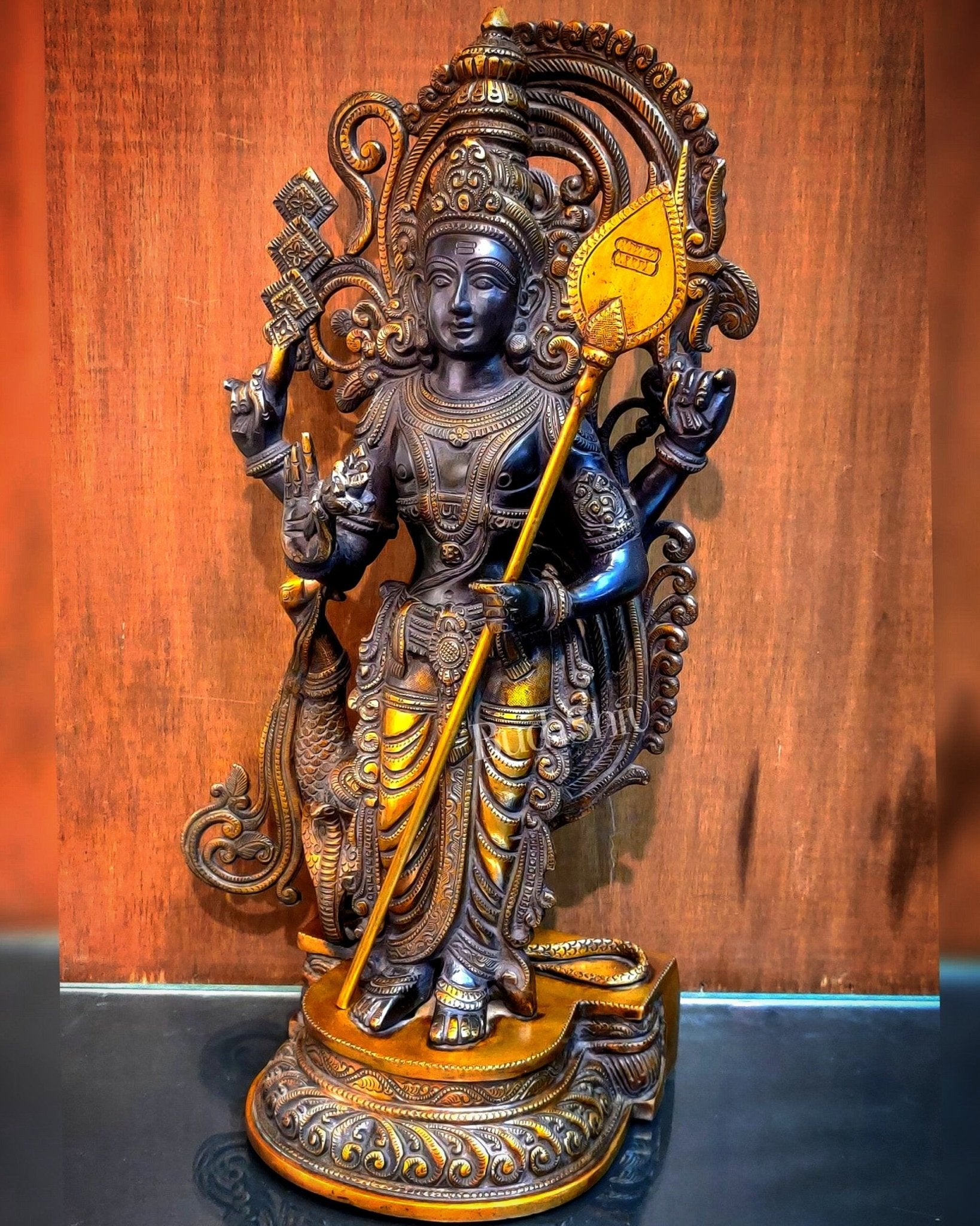Superfine Brass Lord Murugan Statue - Peacock and Cobra - 20 inch - Budhshiv.com